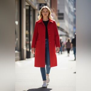 Vintage Woolrich Women’s Coat 100% Pure Wool Red Pea Coat Size M